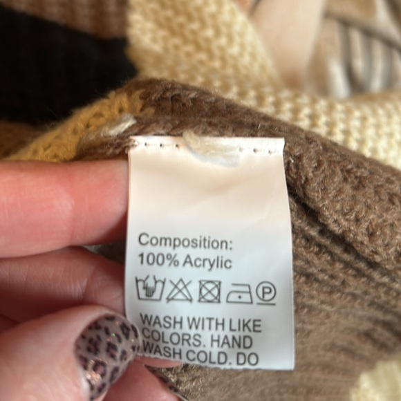 SHEIN Striped Sweater Tan Black Cream Large - Picture 6 of 6